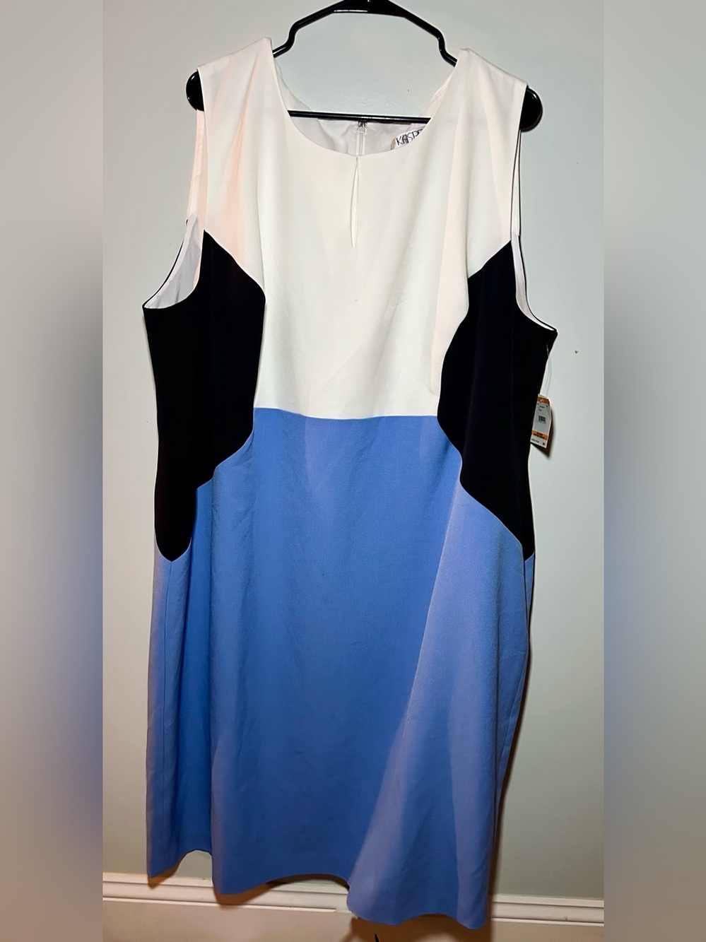 NWT Kasper Colorblock Sheath Dress Blue Horizon Multi 24W Plus Size
